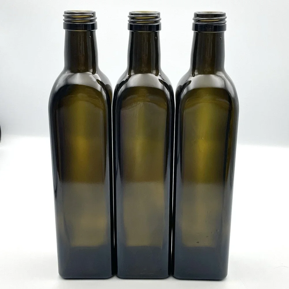 Set of 3 500ml 50cl Dark Green‎ Square Glass Bottles Olive Oil 10.25